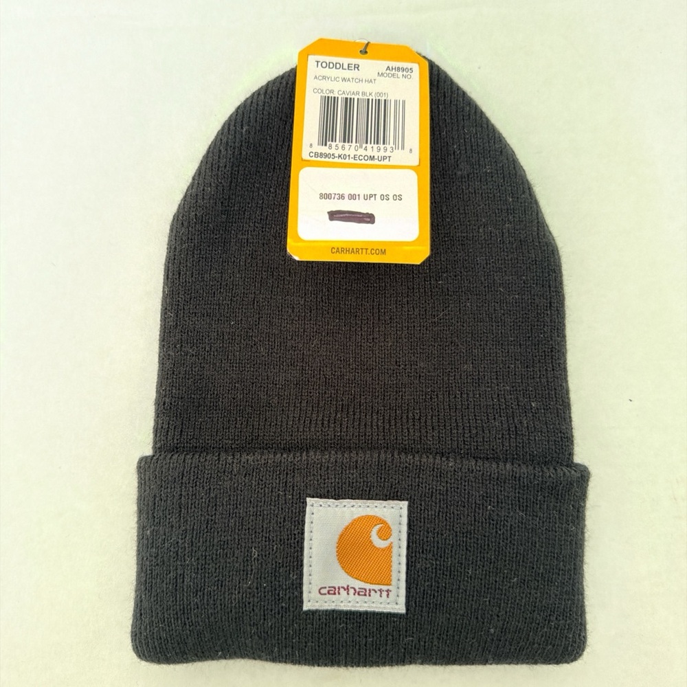 Carhartt Toddler Beanie in Black with Orange Patch